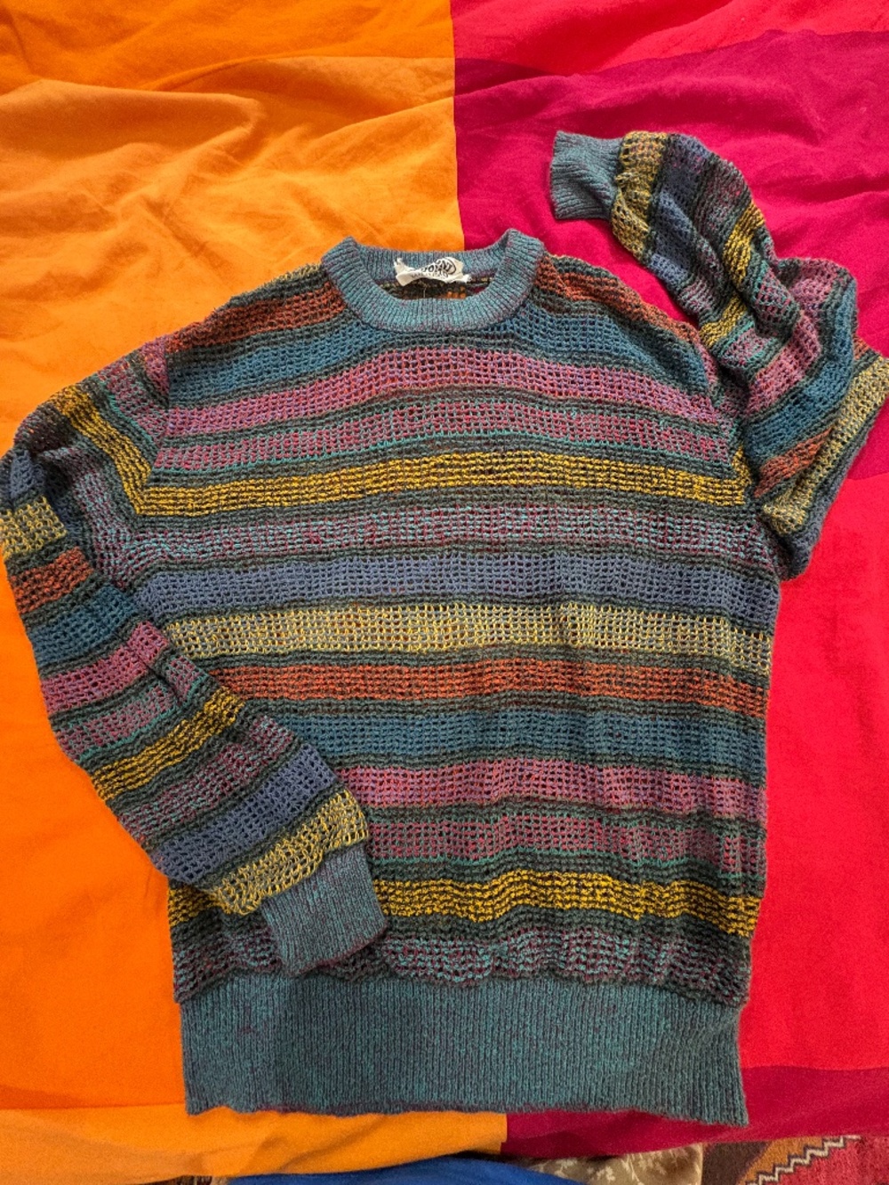Vintage Missoni Uomo Striped Open Knit Mesh Sweater Cotton Linen Italy Sz S-M